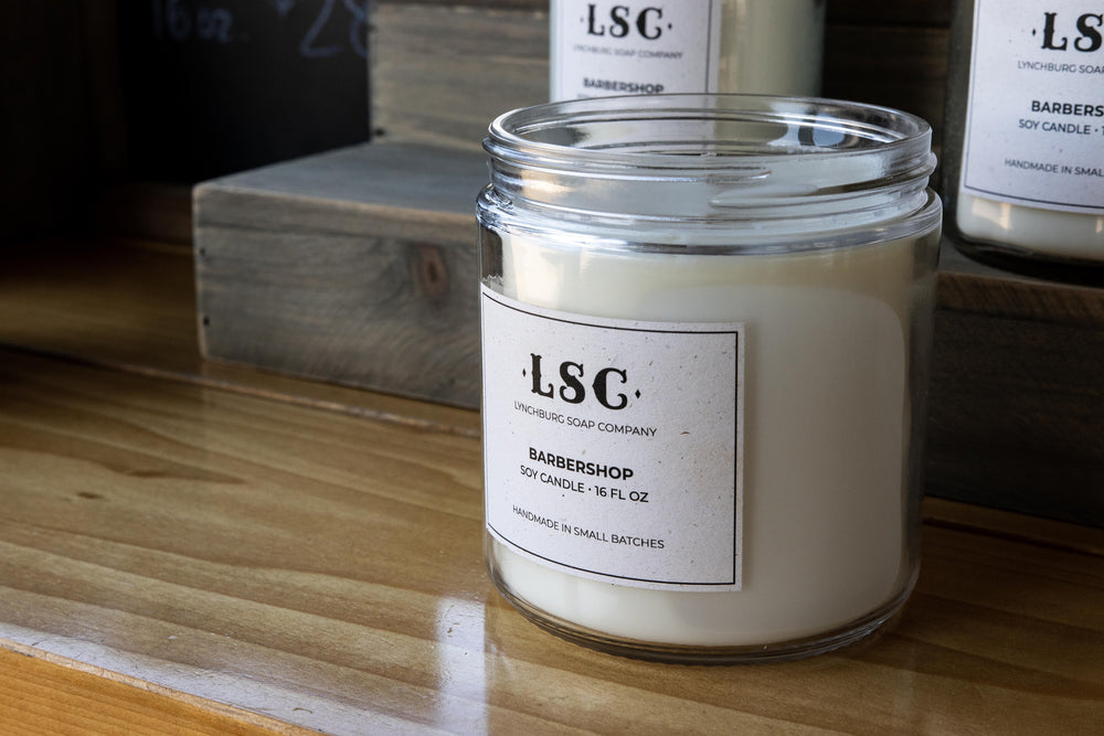 soy wax barbershop candle handmade in small batches lynchburg soap company